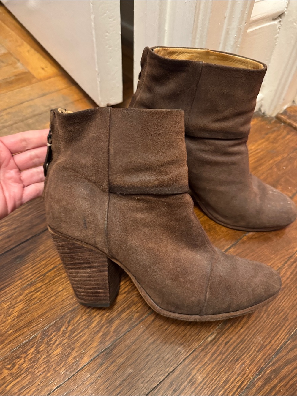 rag & bone Brown Suede Stacked Heel Ankle Booties